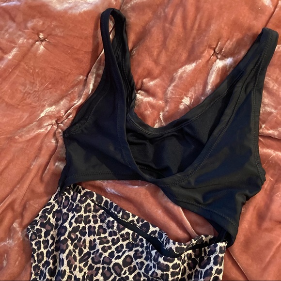 Handmade One Piece Swimsuit Bikini Black and Leopard Etsy high leg cheeky - Picture 3 of 4